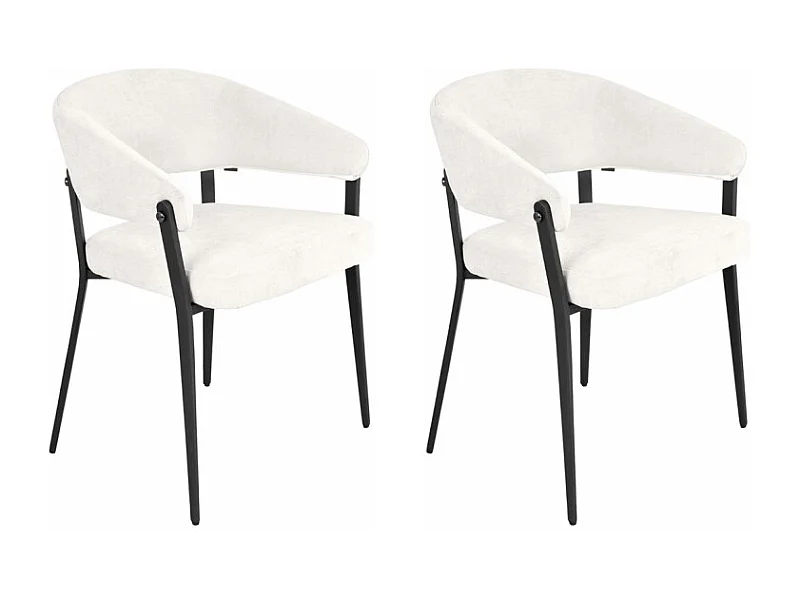 Lot de 2 chaises accoudoirs en tissu écru et structure métal - HELGA