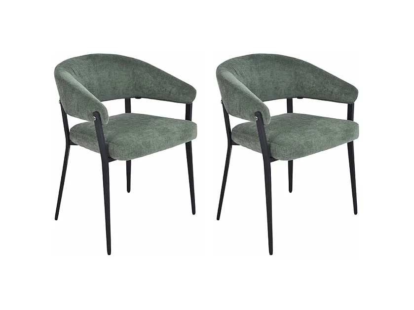 Lot de 2 chaises accoudoirs en tissu vert et structure métal - HELGA