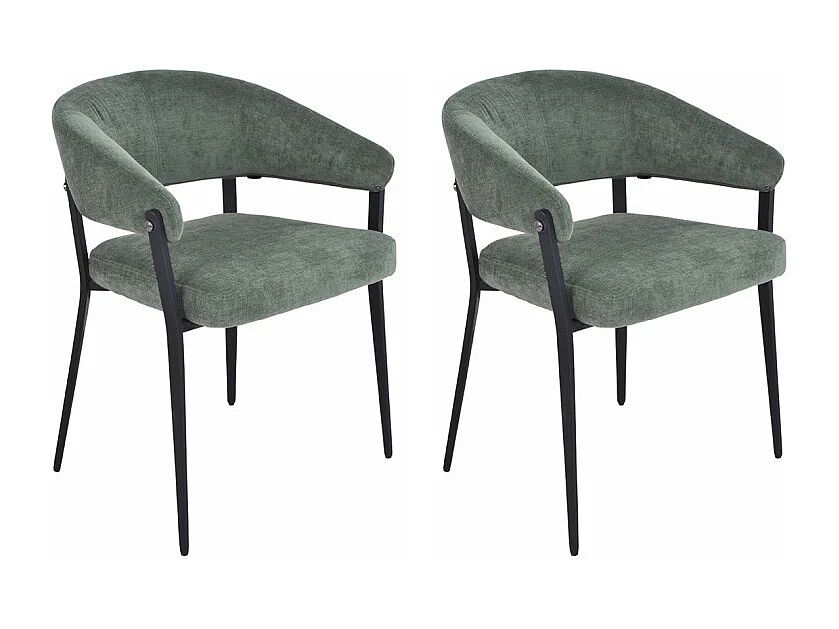 Lot de 2 chaises accoudoirs en tissu vert et structure métal - HELGA