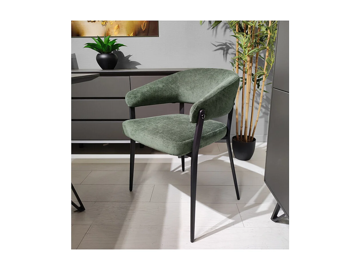 Lot de 2 chaises accoudoirs en tissu vert et structure métal - HELGA