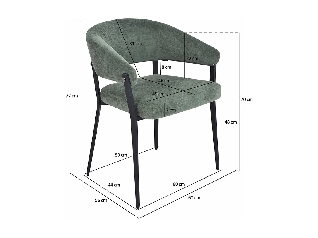 Lot de 2 chaises accoudoirs en tissu vert et structure métal - HELGA