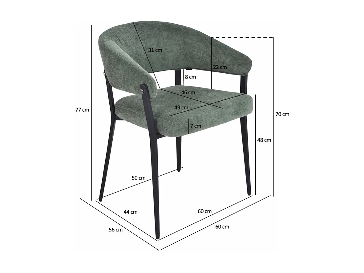 Lot de 2 chaises accoudoirs en tissu vert et structure métal - HELGA