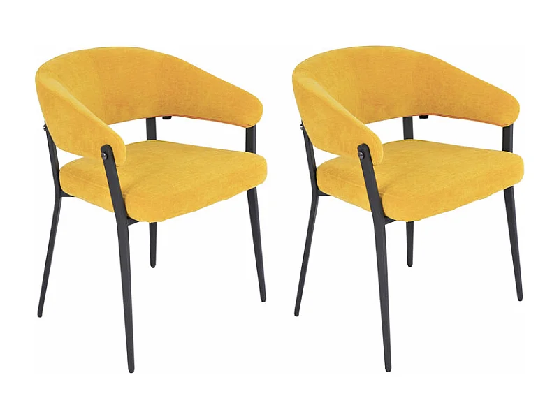 Lot de 2 chaises accoudoirs en tissu jaune et structure métal - HELGA