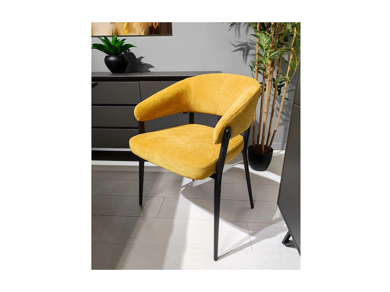 Lot de 2 chaises accoudoirs en tissu jaune et structure métal - HELGA