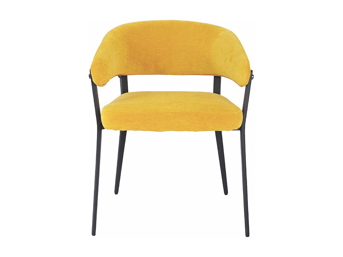 Lot de 2 chaises accoudoirs en tissu jaune et structure métal - HELGA