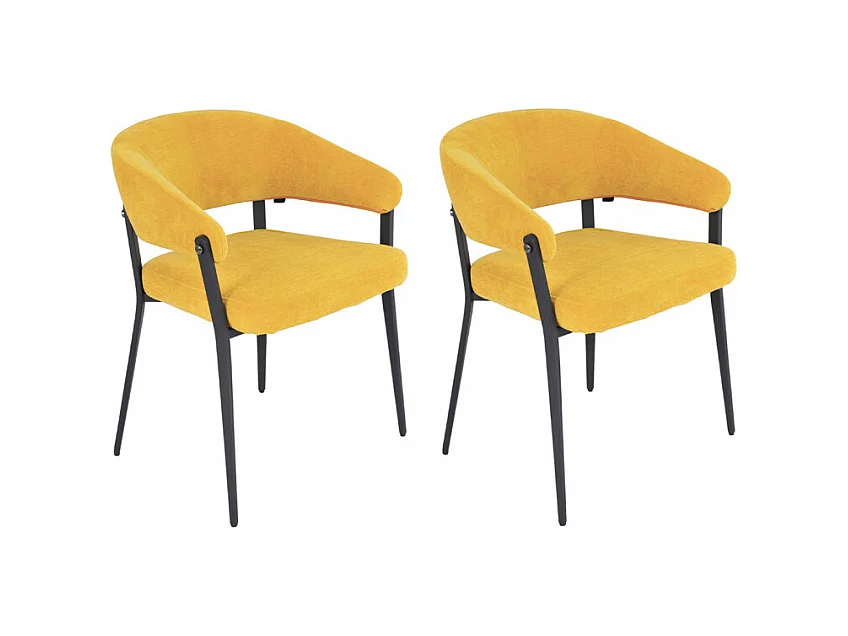 Lot de 2 chaises accoudoirs en tissu jaune et structure métal - HELGA