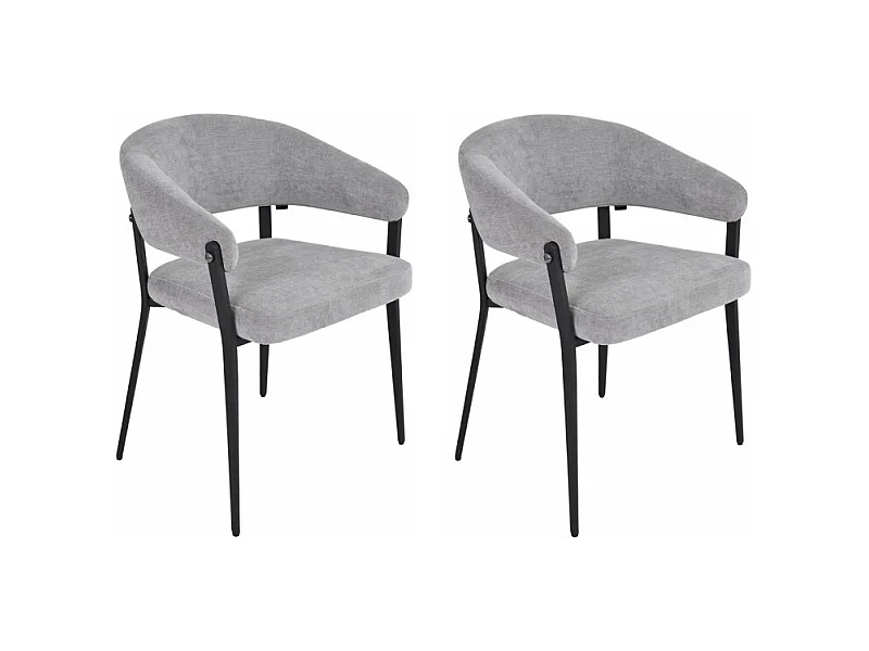 Lot de 2 chaises accoudoirs en tissu gris et structure métal - HELGA
