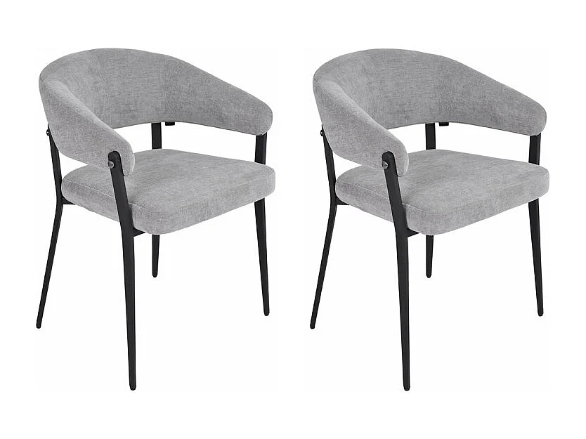 Lot de 2 chaises accoudoirs en tissu gris et structure métal - HELGA