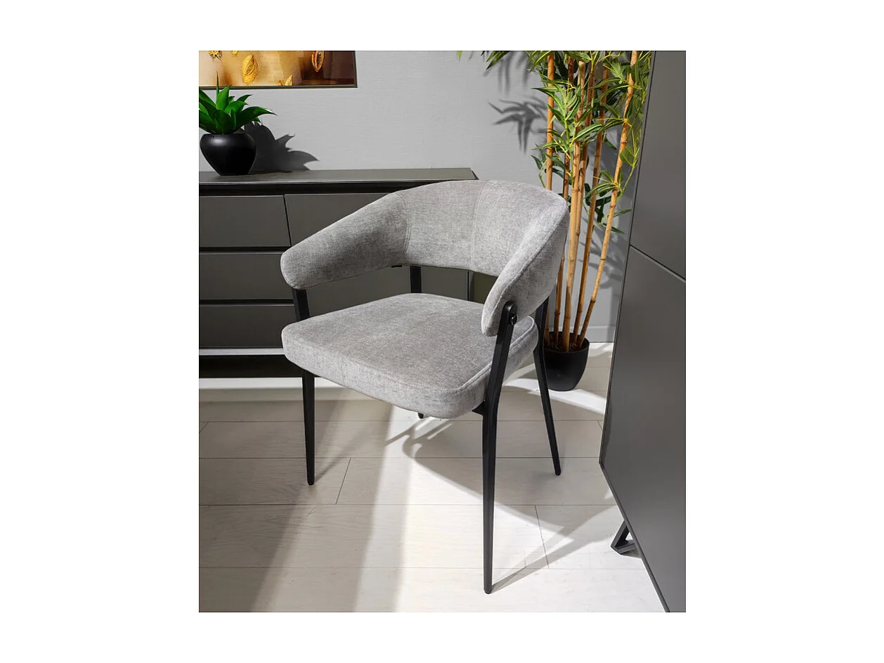 Lot de 2 chaises accoudoirs en tissu gris et structure métal - HELGA