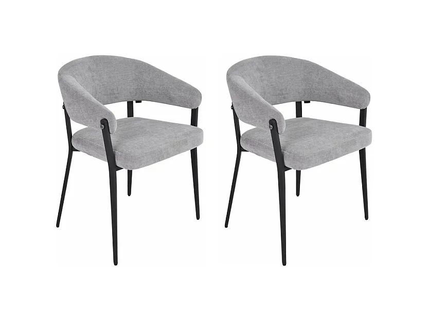 Lot de 2 chaises accoudoirs en tissu gris et structure métal - HELGA
