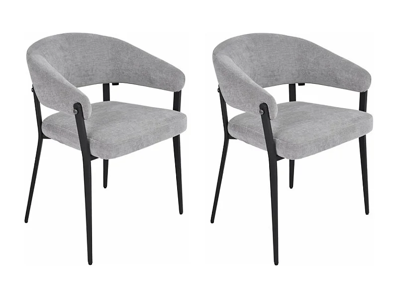 Lot de 2 chaises accoudoirs en tissu gris et structure métal - HELGA
