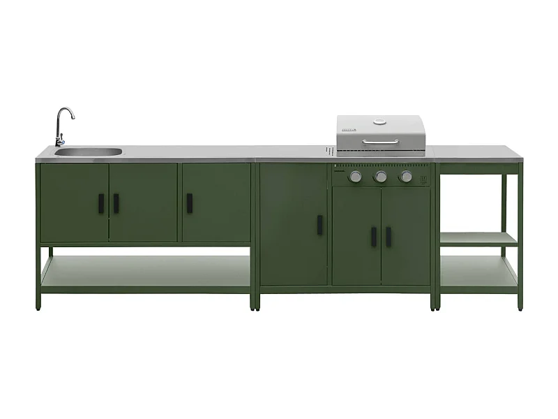 Cucina da esterno 3 moduli con barbecue a gas 3 bruciatori su piedi,