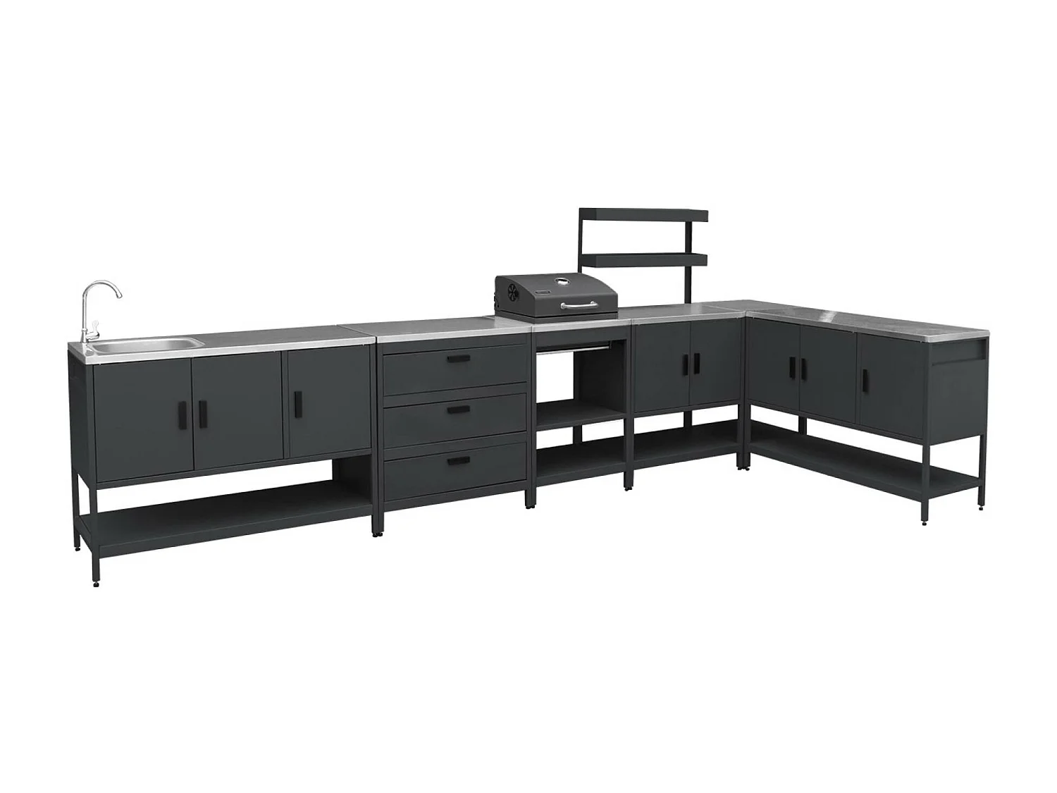 Cucina esterna acciaio inossidabile con barbecue a carbone, 6 moduli,