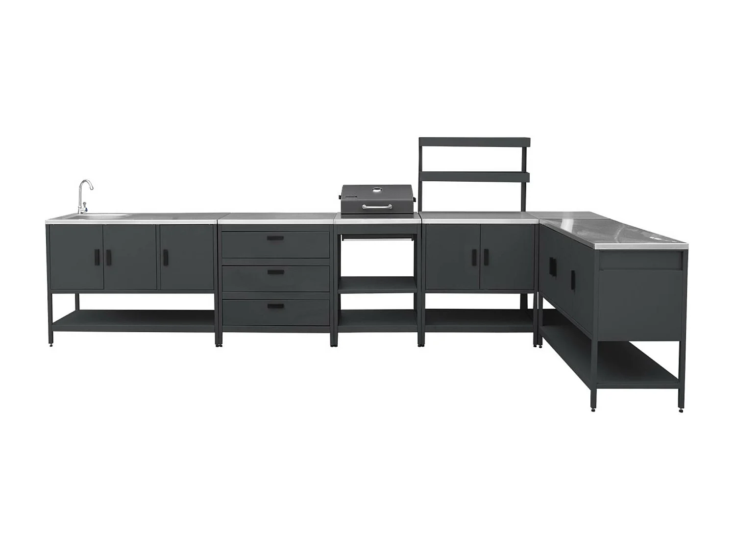 Cucina esterna acciaio inossidabile con barbecue a carbone, 6 moduli,