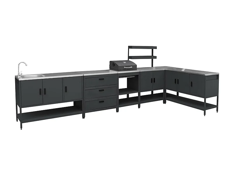 Cucina esterna acciaio inossidabile con barbecue a carbone, 6 moduli,