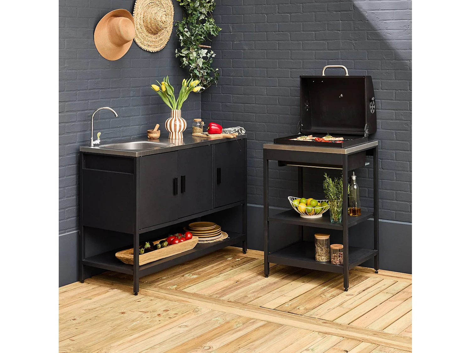 Cucina esterna 2 moduli acciaio inossidabile barbecue a carbone con