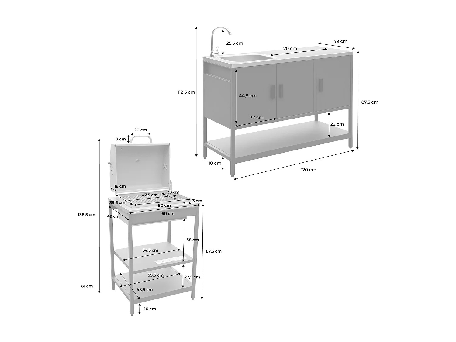Cucina esterna 2 moduli acciaio inossidabile barbecue a carbone con