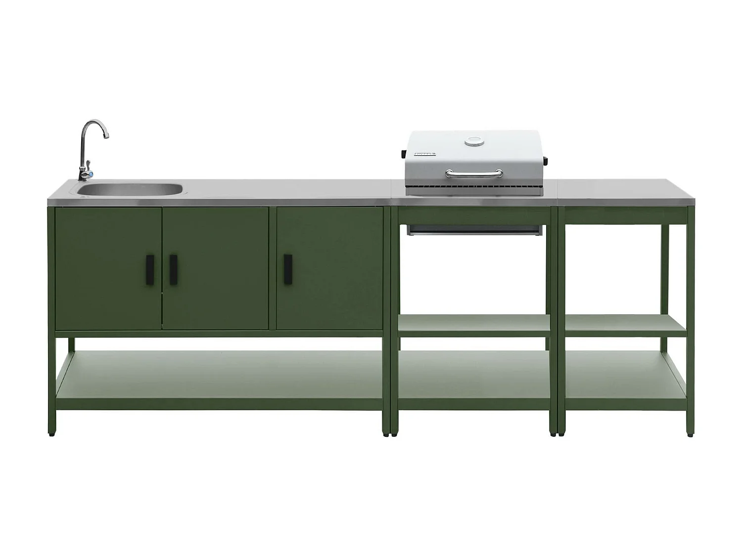 Cucina esterna acciaio inossidabile con barbecue a carbone, 3 moduli,