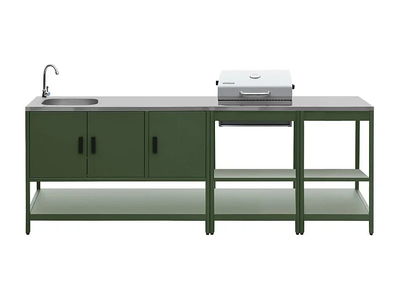 Cucina esterna acciaio inossidabile con barbecue a carbone, 3 moduli,