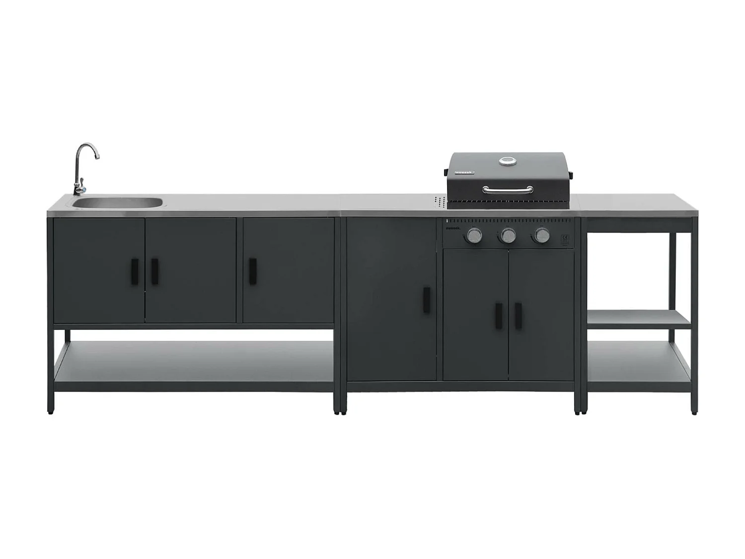 Cucina da esterno 3 moduli con barbecue a gas 3 bruciatori su piedi,