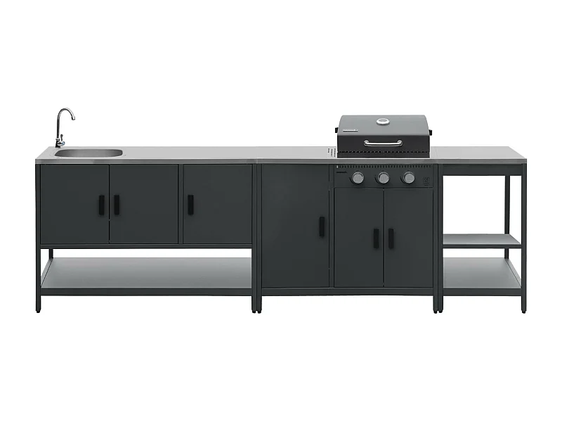 Cucina da esterno 3 moduli con barbecue a gas 3 bruciatori su piedi,