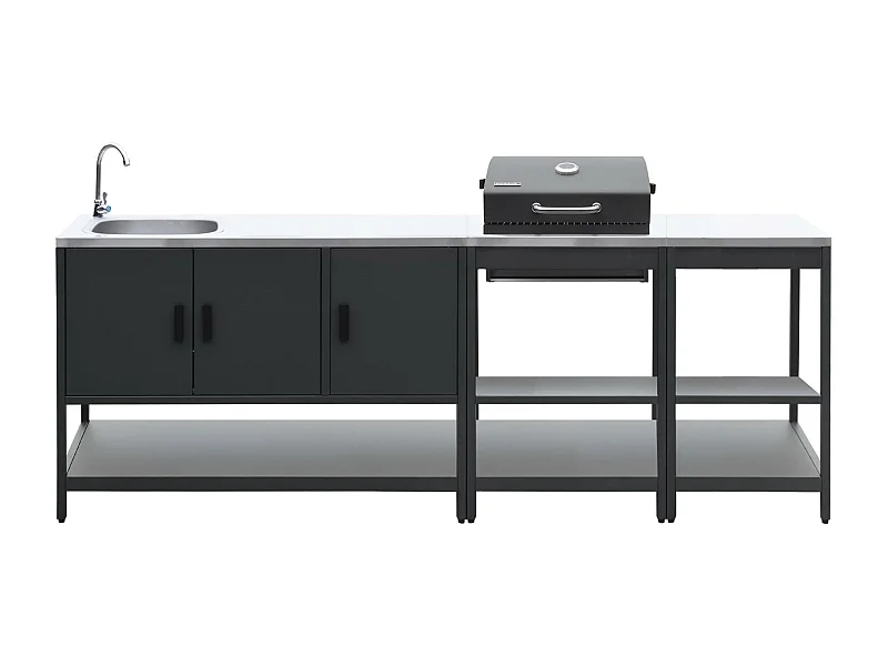 Cucina esterna acciaio inossidabile con barbecue a carbone, 3 moduli,