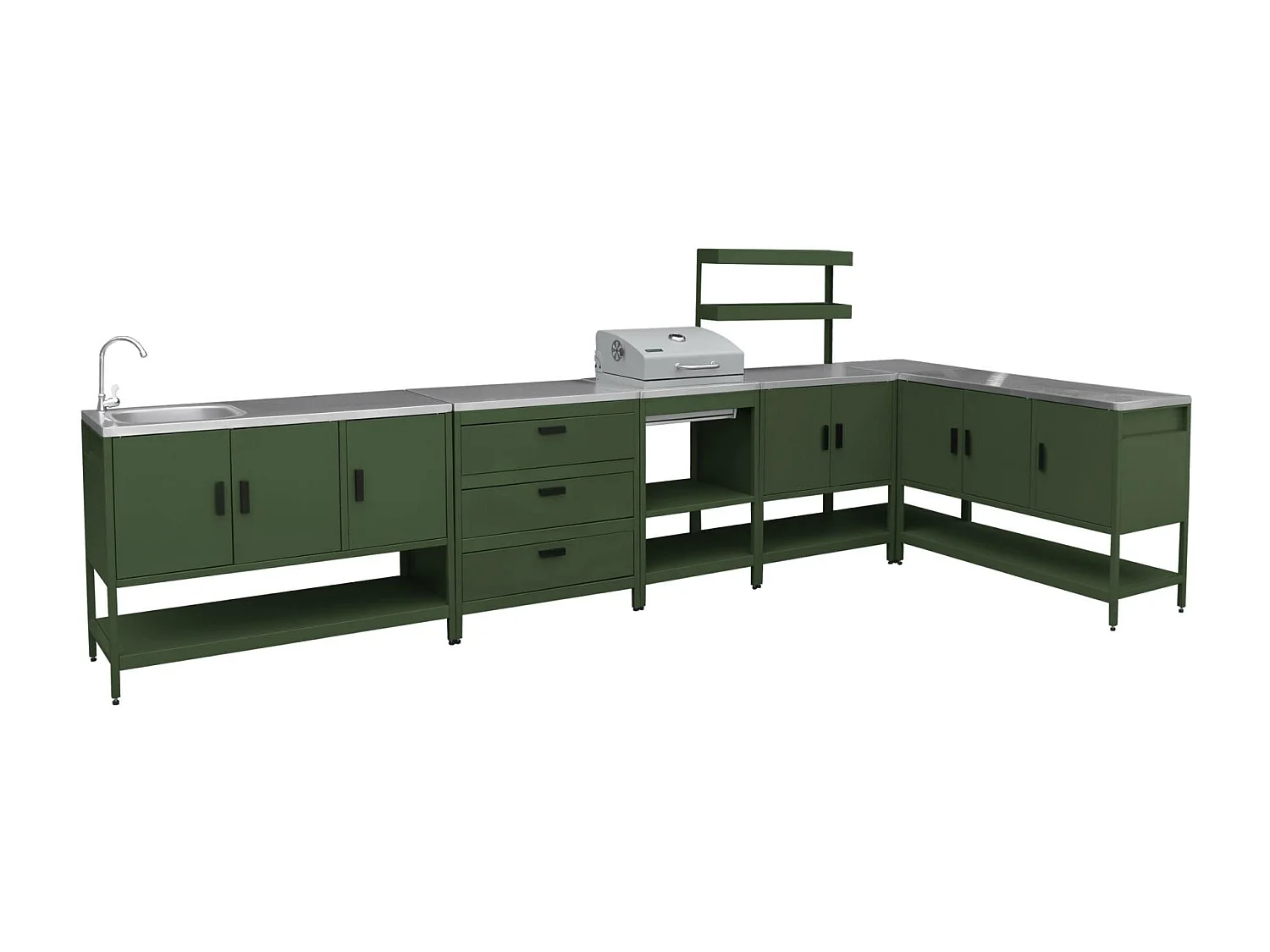 Cucina esterna acciaio inossidabile con barbecue a carbone, 6 moduli,