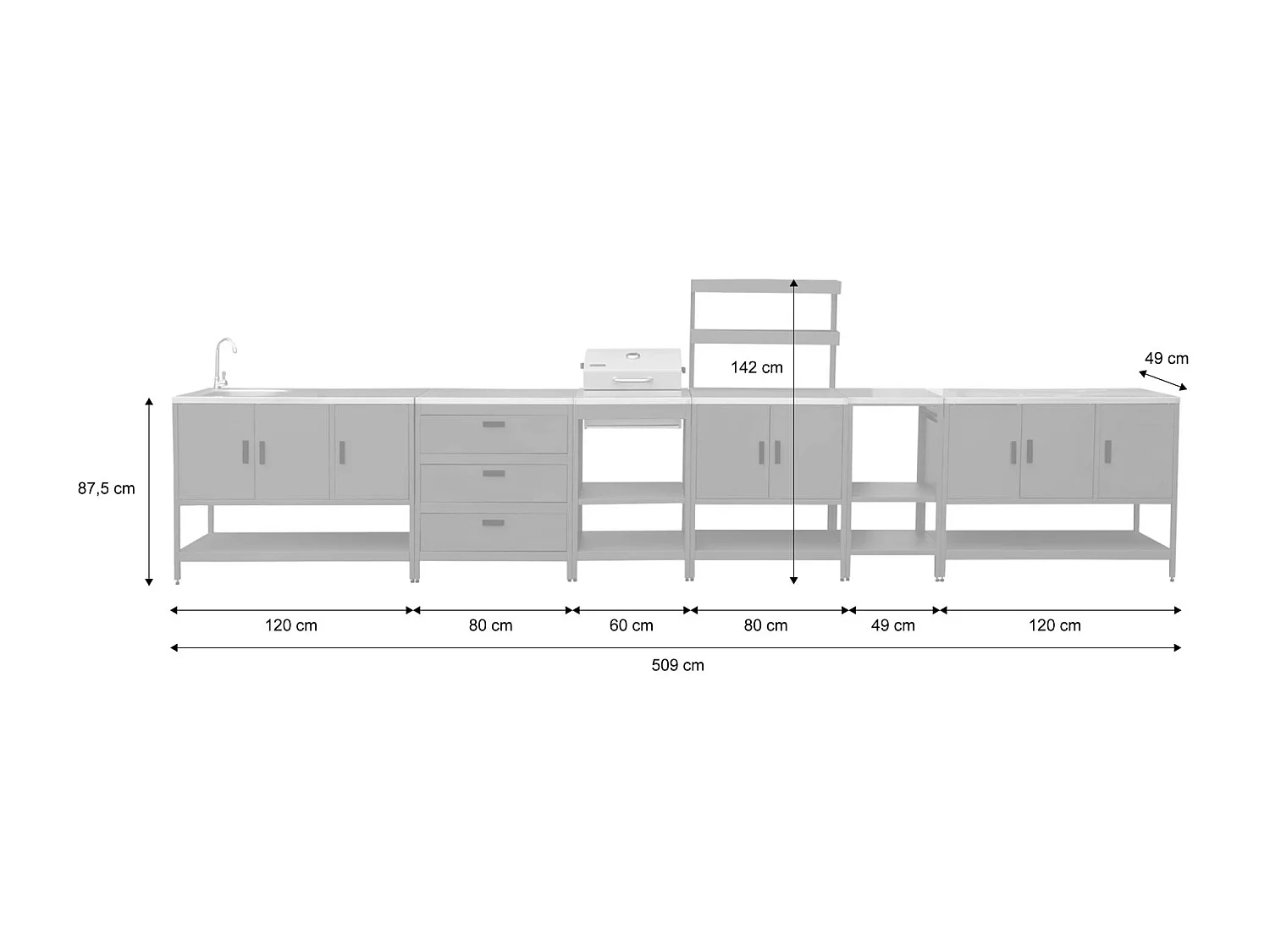 Cuisine extérieure Naxos 5 modules avec barbecue au charbon acier inoxydable vert