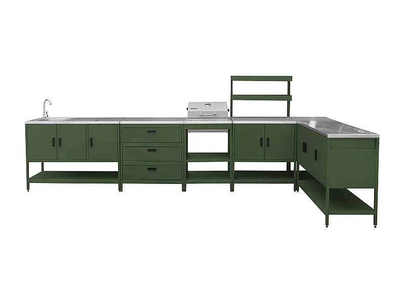 Cuisine extérieure Naxos 5 modules avec barbecue au charbon acier inoxydable vert