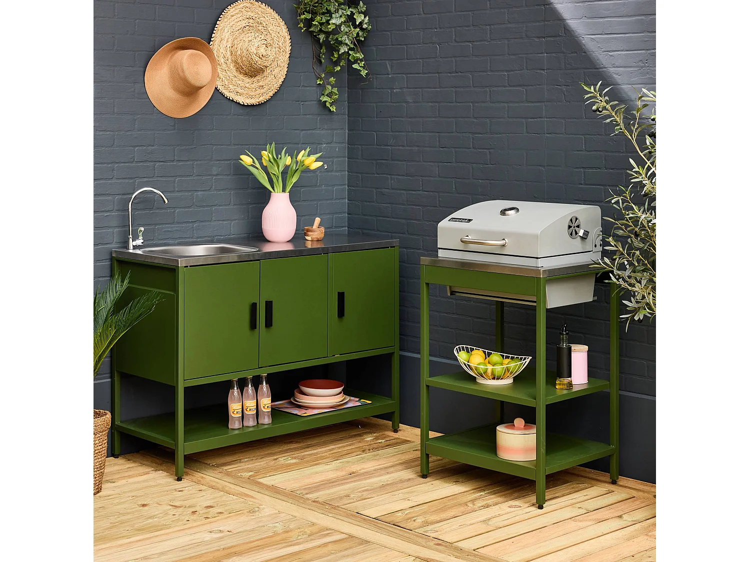 Cucina esterna 2 moduli acciaio inossidabile barbecue a carbone con