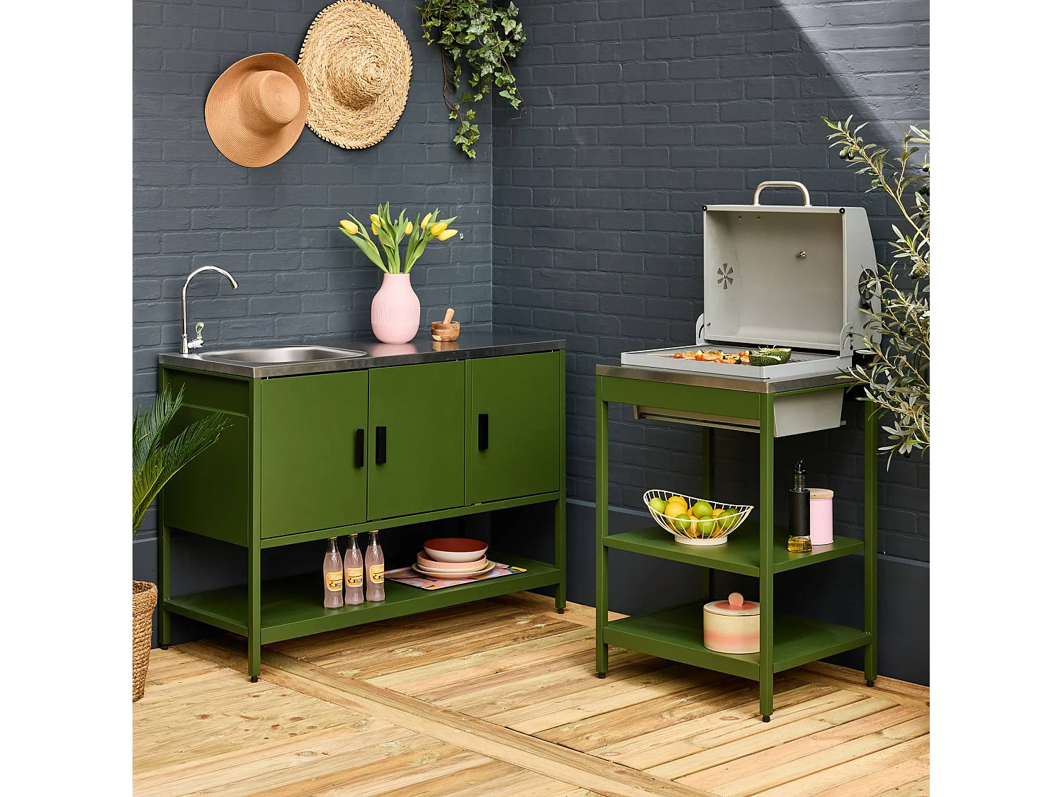 Cucina esterna 2 moduli acciaio inossidabile barbecue a carbone con