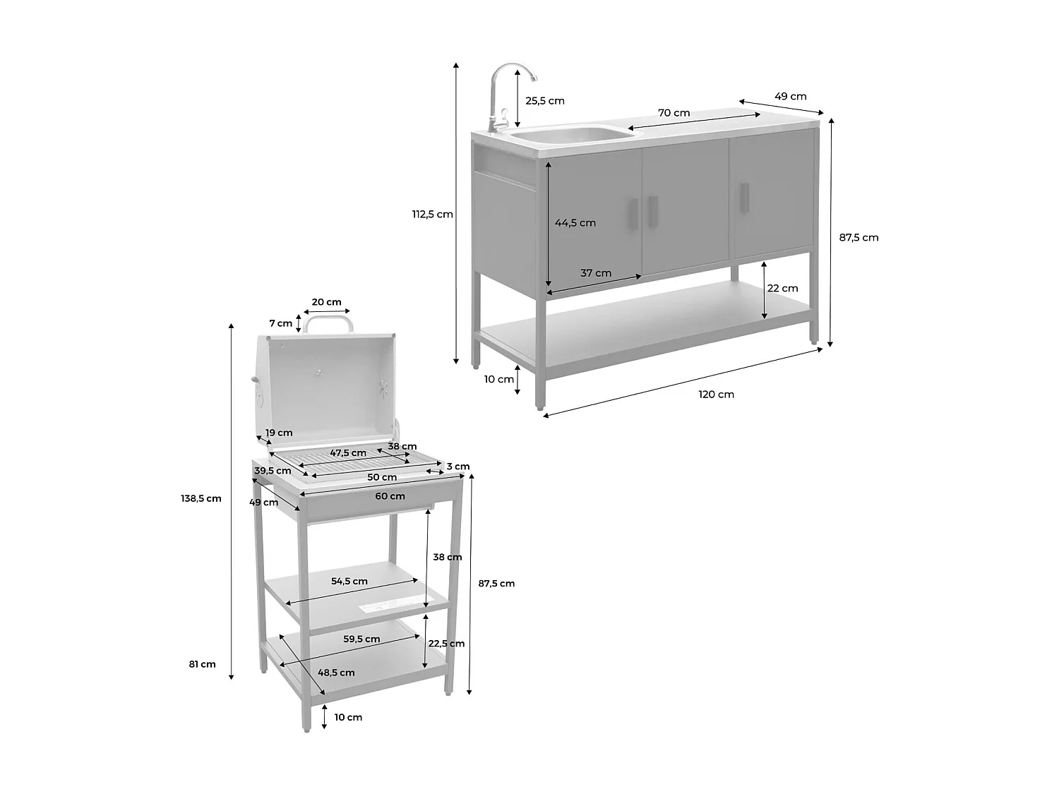 Cucina esterna 2 moduli acciaio inossidabile barbecue a carbone con