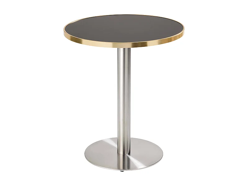 Table à manger ronde 60 cm plateau noir/doré et pied argenté