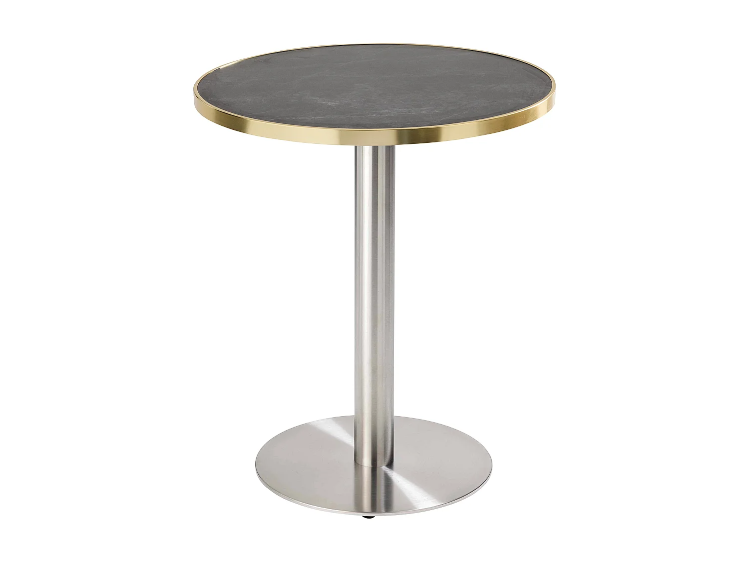 Table à manger ronde 60 cm plateau marbre noir/doré et pied argenté