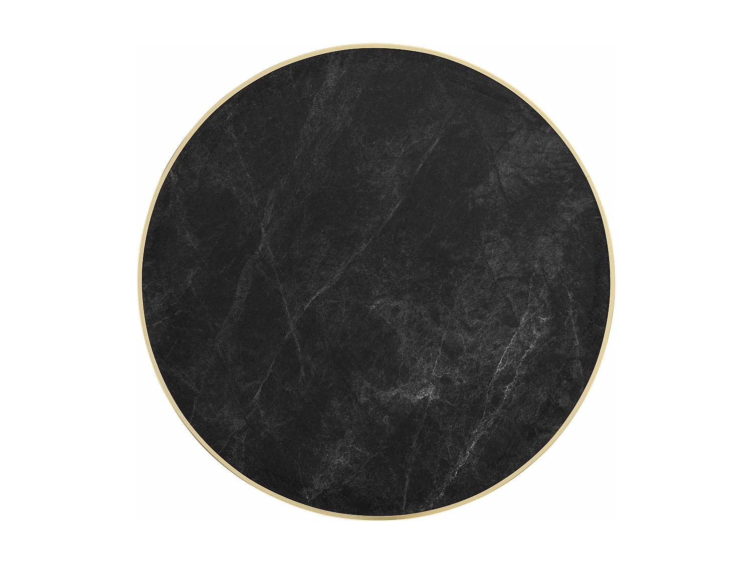 Table à manger ronde 60 cm plateau marbre noir/doré et pied argenté