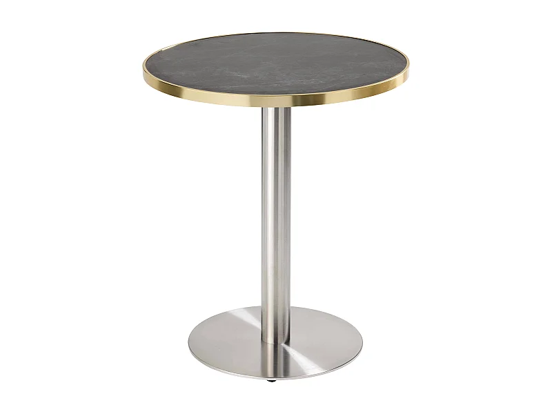 Table à manger ronde 60 cm plateau marbre noir/doré et pied argenté