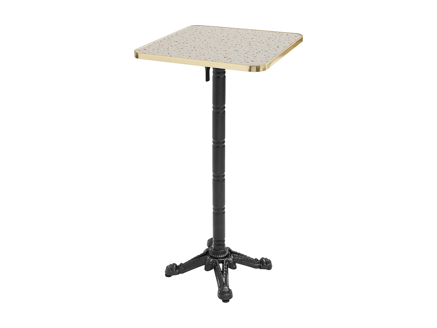 Table haute 60 cm inclinable plateau marbre terrazzo/doré et pied noir