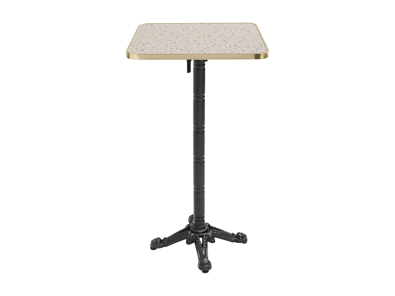 Table haute 60 cm inclinable plateau marbre terrazzo/doré et pied noir
