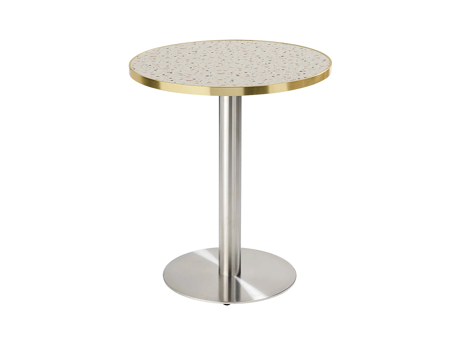 Table à manger ronde 60 cm plateau terrazzo/doré et pied argenté