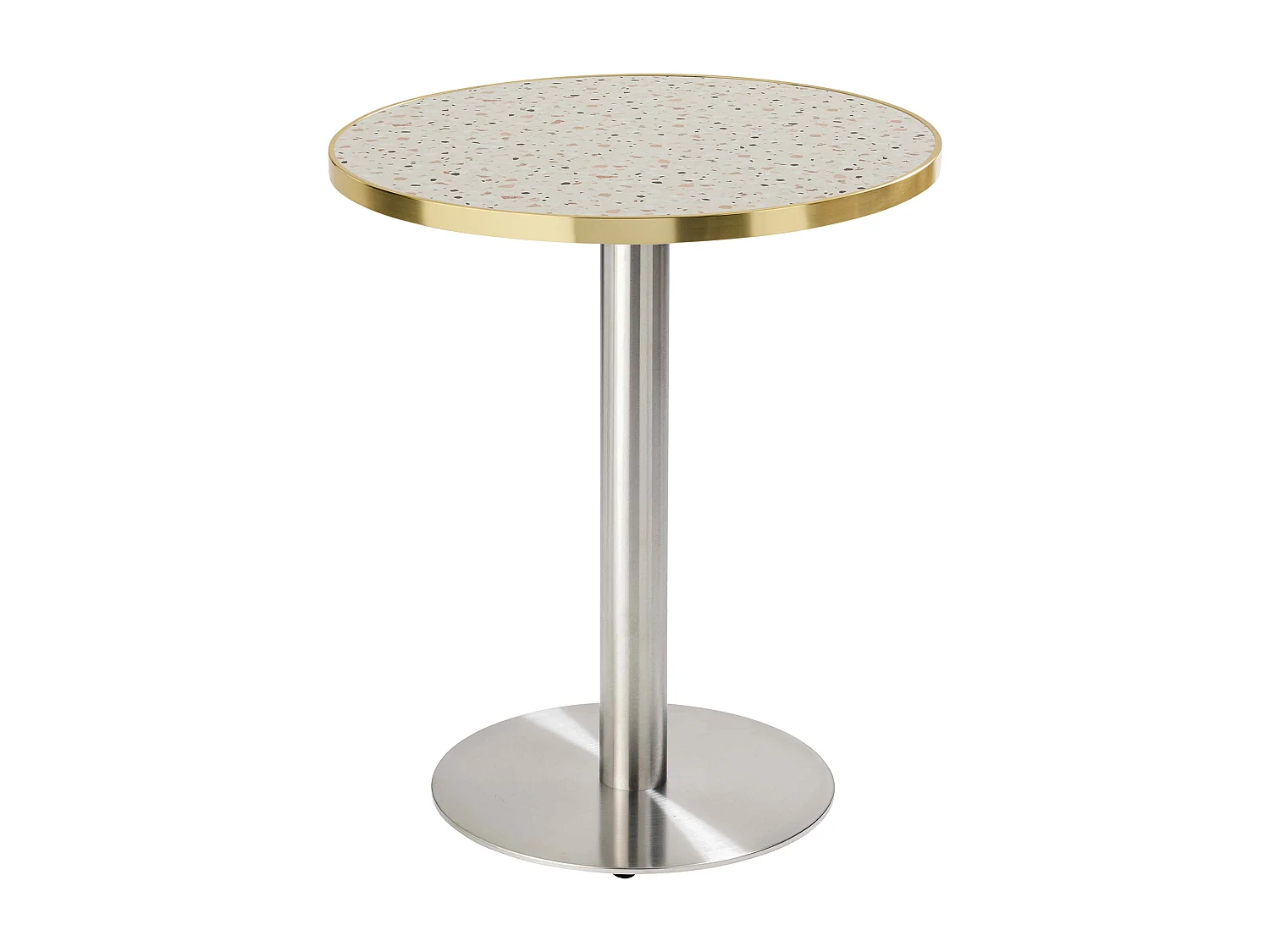Table à manger ronde 60 cm plateau terrazzo/doré et pied argenté