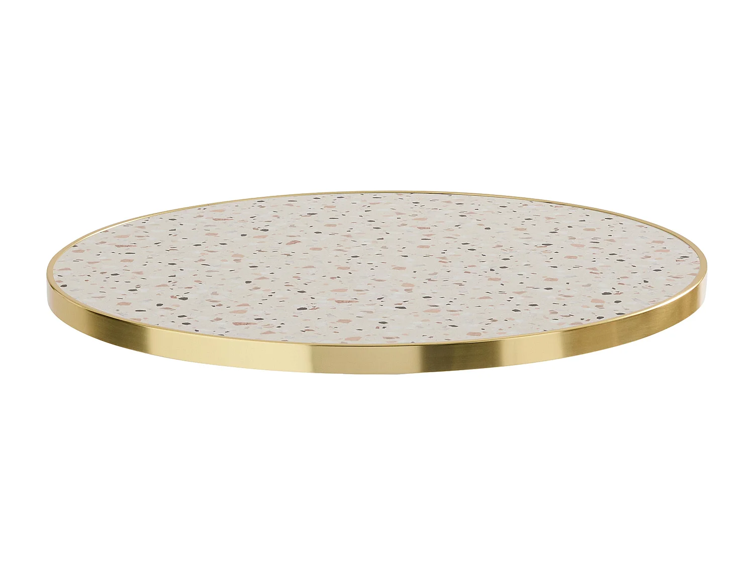 Table à manger ronde 60 cm plateau terrazzo/doré et pied argenté