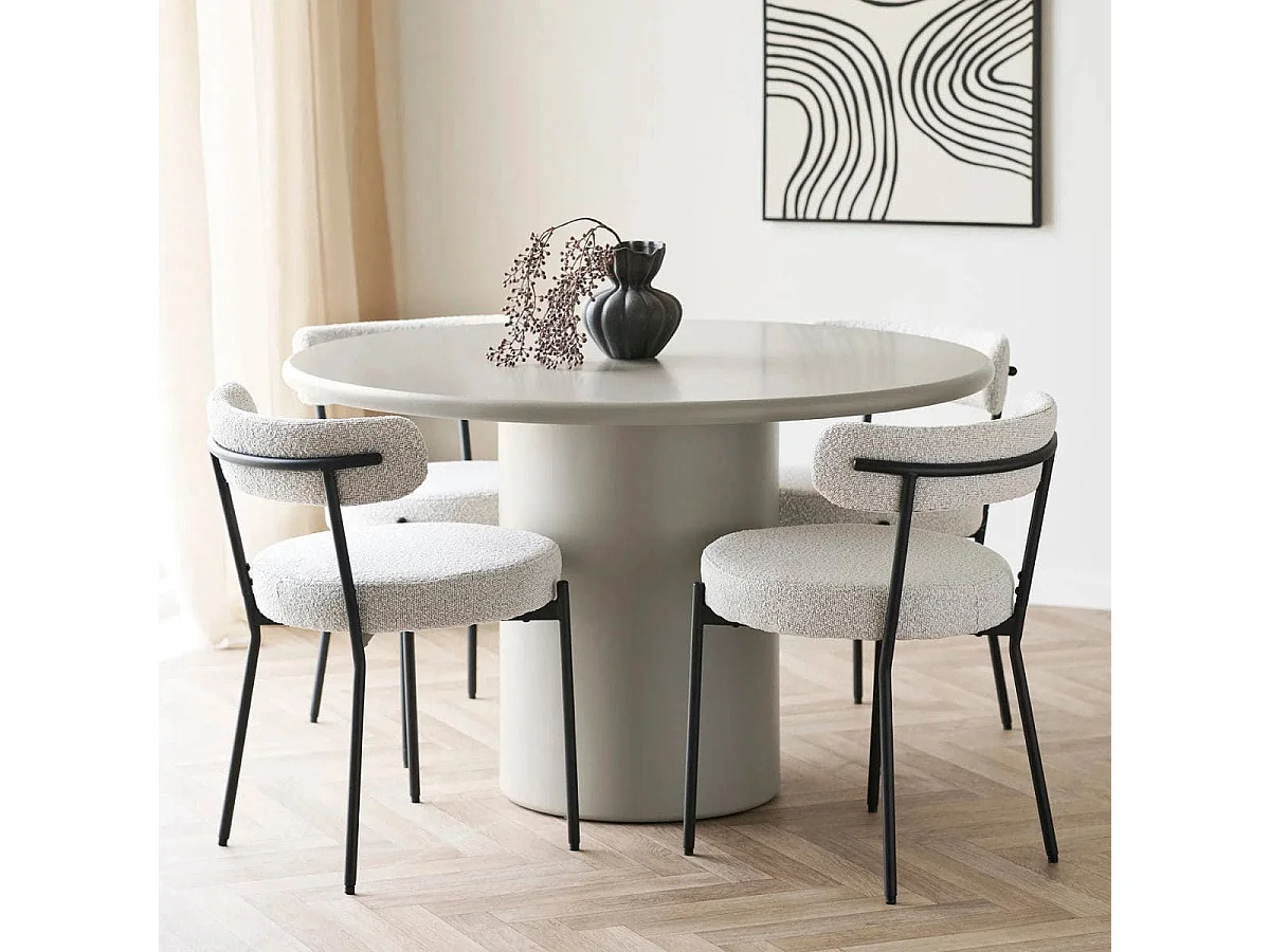 NAVALIA - Table repas ronde pied central en MDF laqué sable