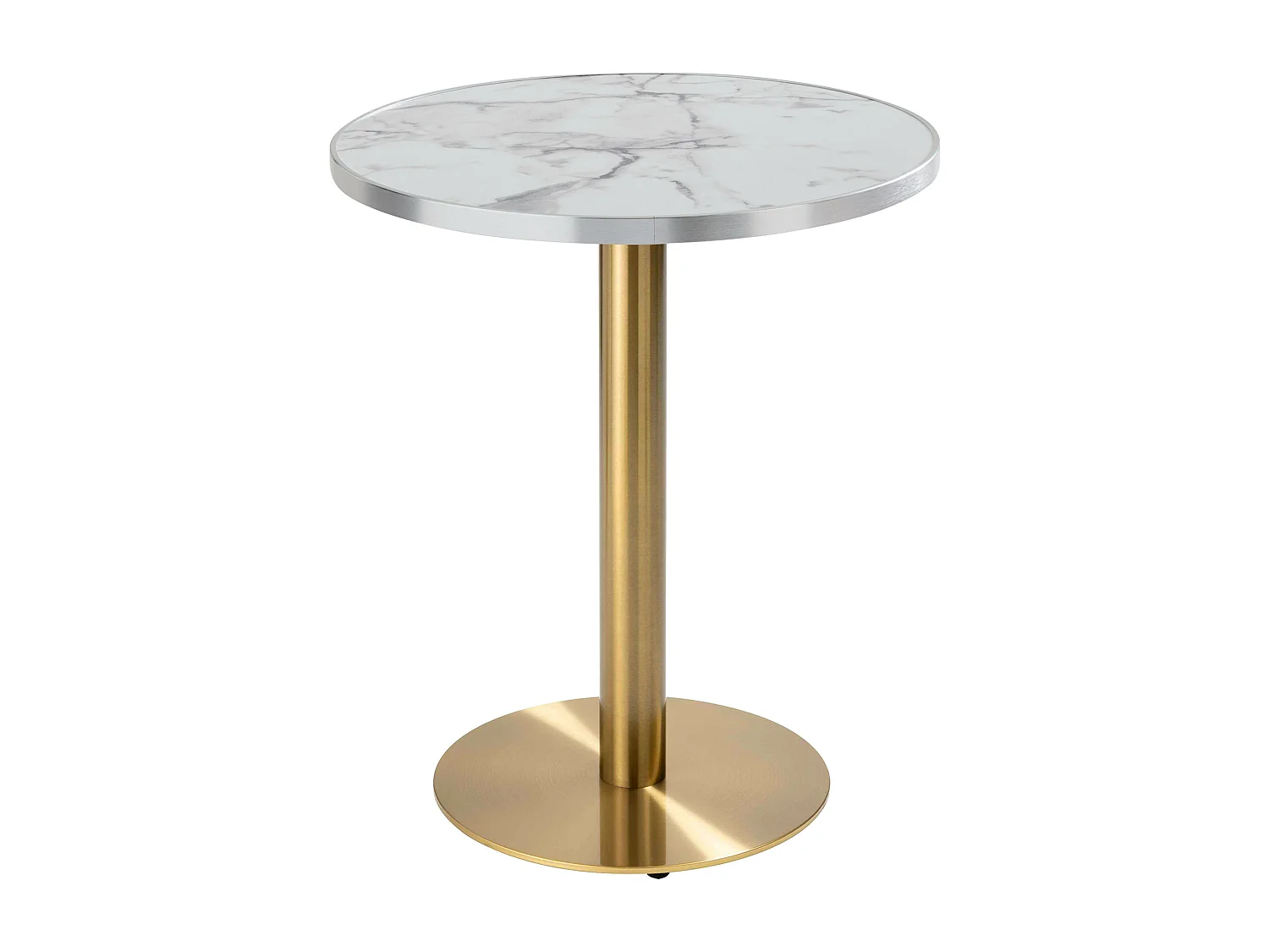 Table à manger ronde 60 cm plateau marbre blanc/argent et pied doré