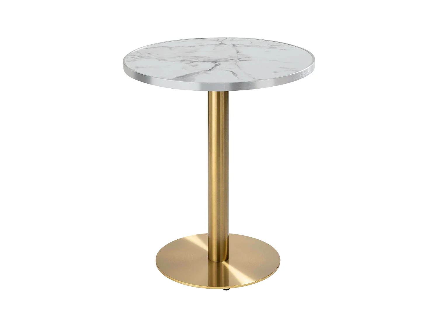 Table à manger ronde 60 cm plateau marbre blanc/argent et pied doré