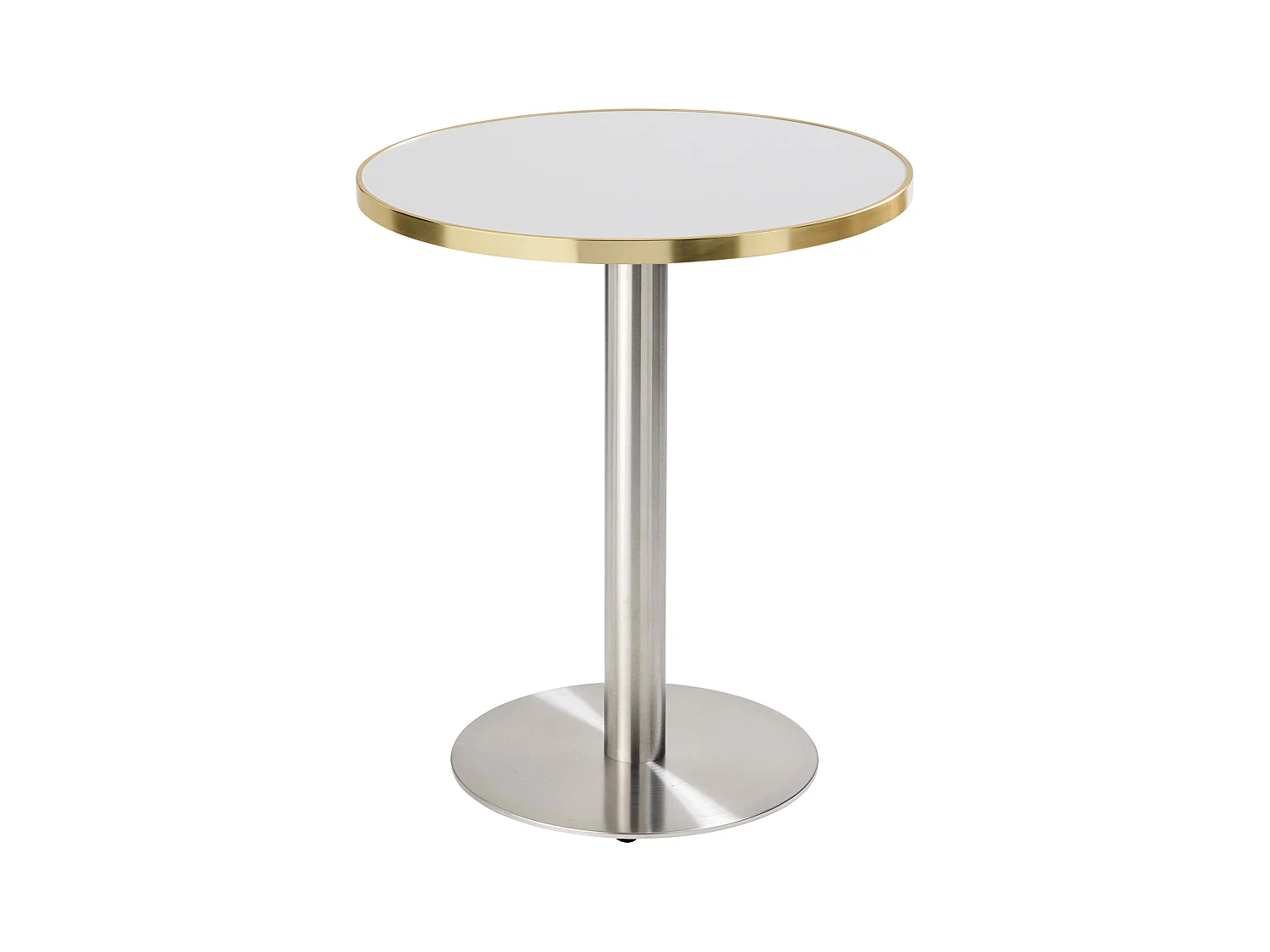 Ronde eettafel van 60 cm met wit/gouden marmeren blad en zilveren