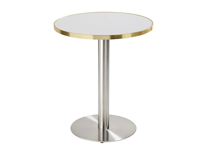 Table à manger ronde 60 cm plateau marbre blanc/doré et pied argenté