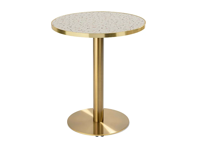 Table à manger ronde 60 cm plateau terrazzo/doré et pied doré