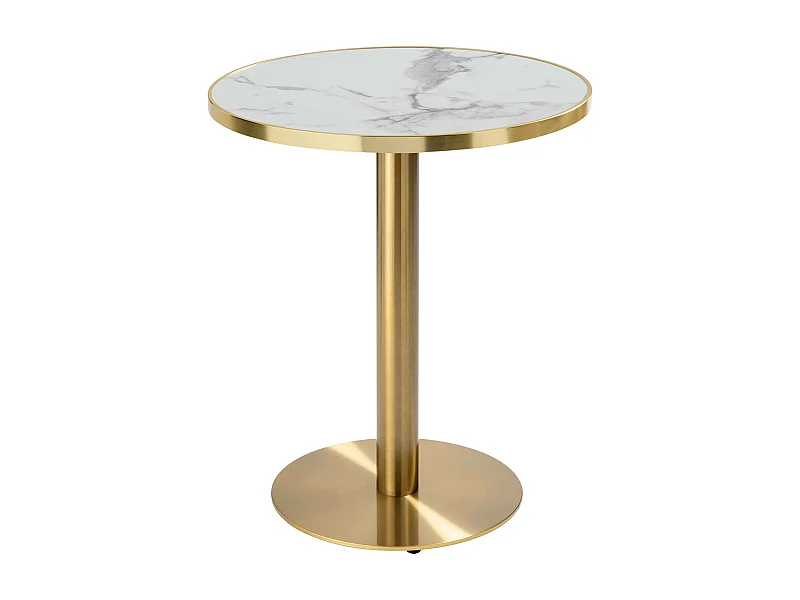 Table à manger ronde 60 cm plateau marbre blanc/doré et pied doré