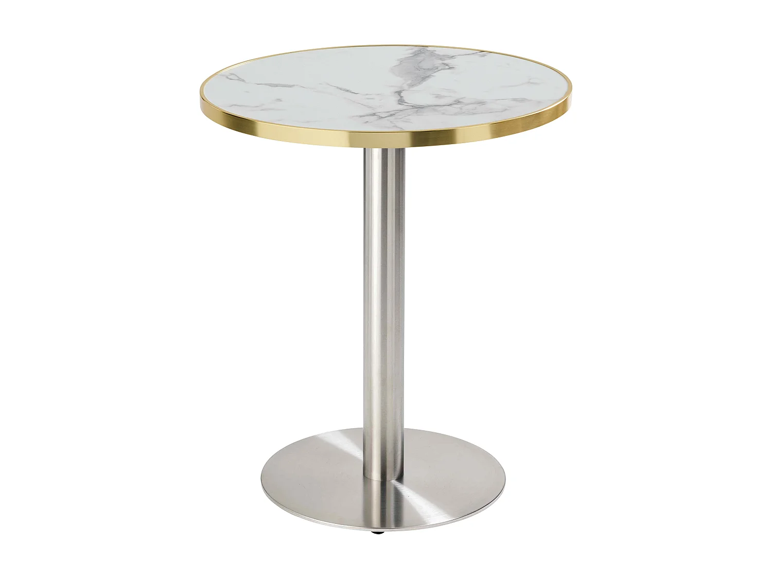 Table à manger ronde 60 cm plateau marbre blanc/doré et pied argenté