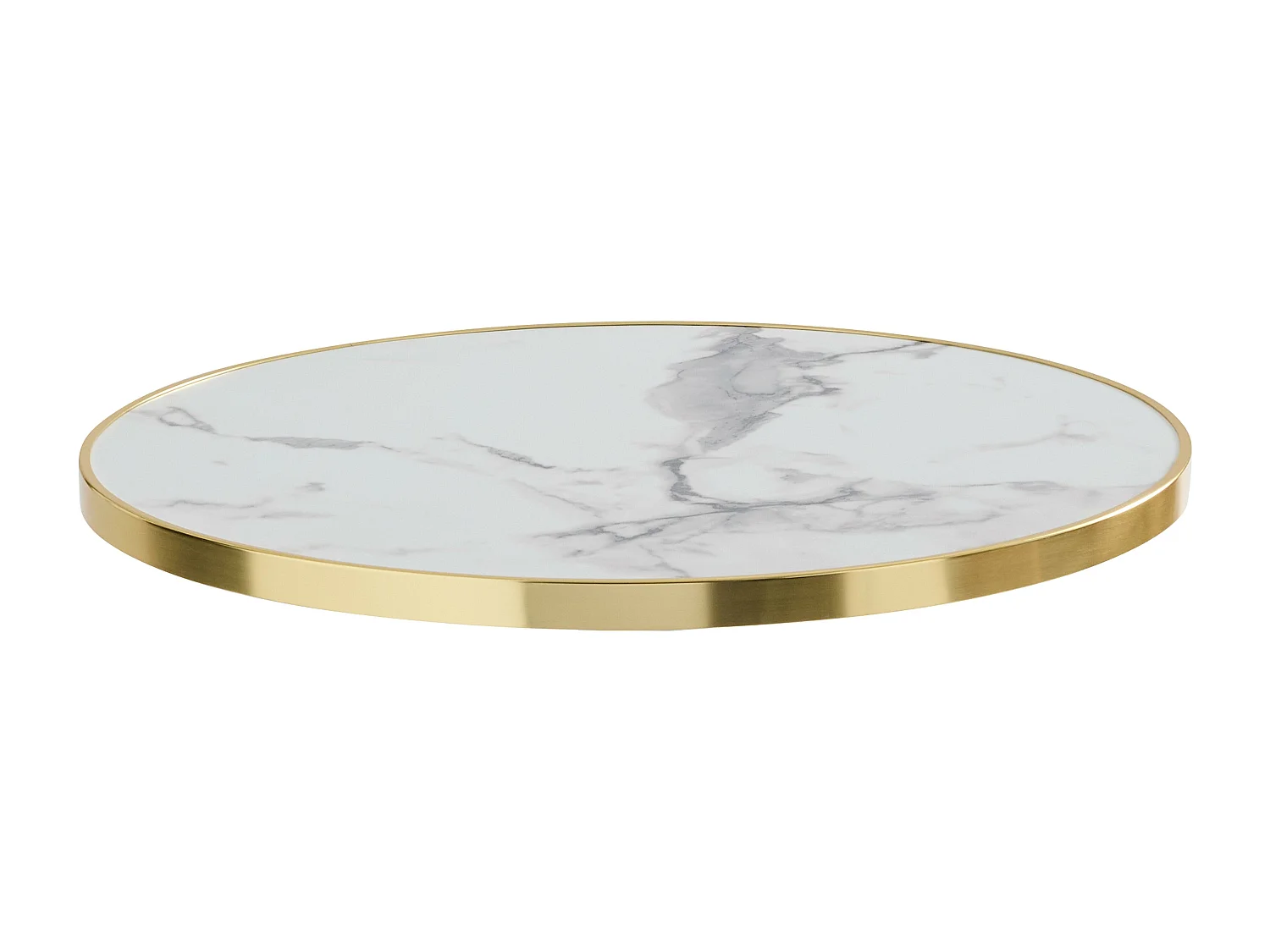 Table à manger ronde 60 cm plateau marbre blanc/doré et pied argenté